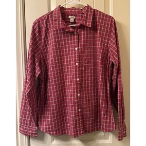L.L.Bean Women's XL Red Plaid Button Down Shirt Stretch Long Sleeve Preppy